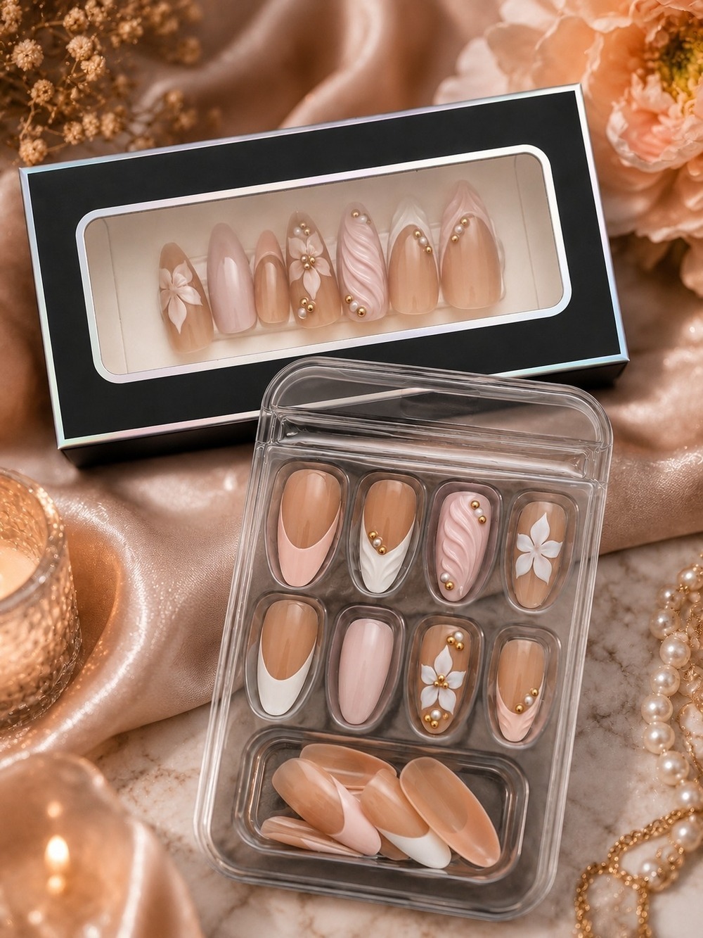 Peach Blush Floral Press On Nail Set
